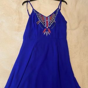 Flowy knee length blue dress with detail top
